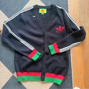 Gucci Adidas Black Cardigan with Red and Green Stripes